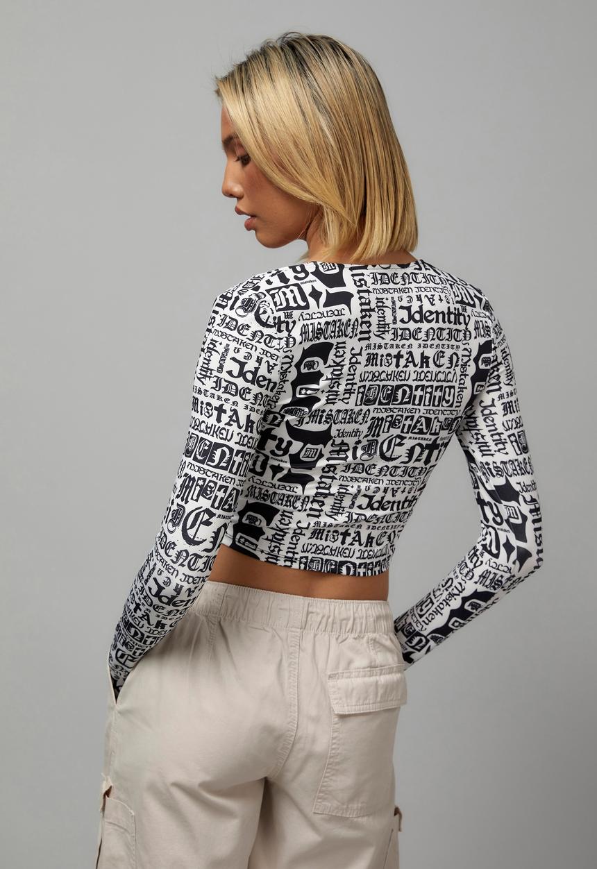 Factorie - Long sleeve straight neck top - black & white 