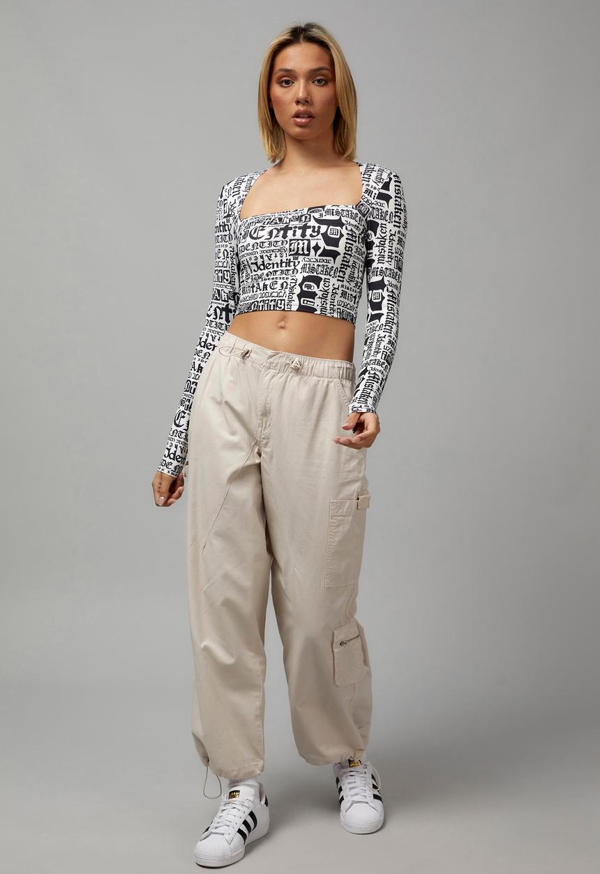 Factorie - Long sleeve straight neck top - black & white 
