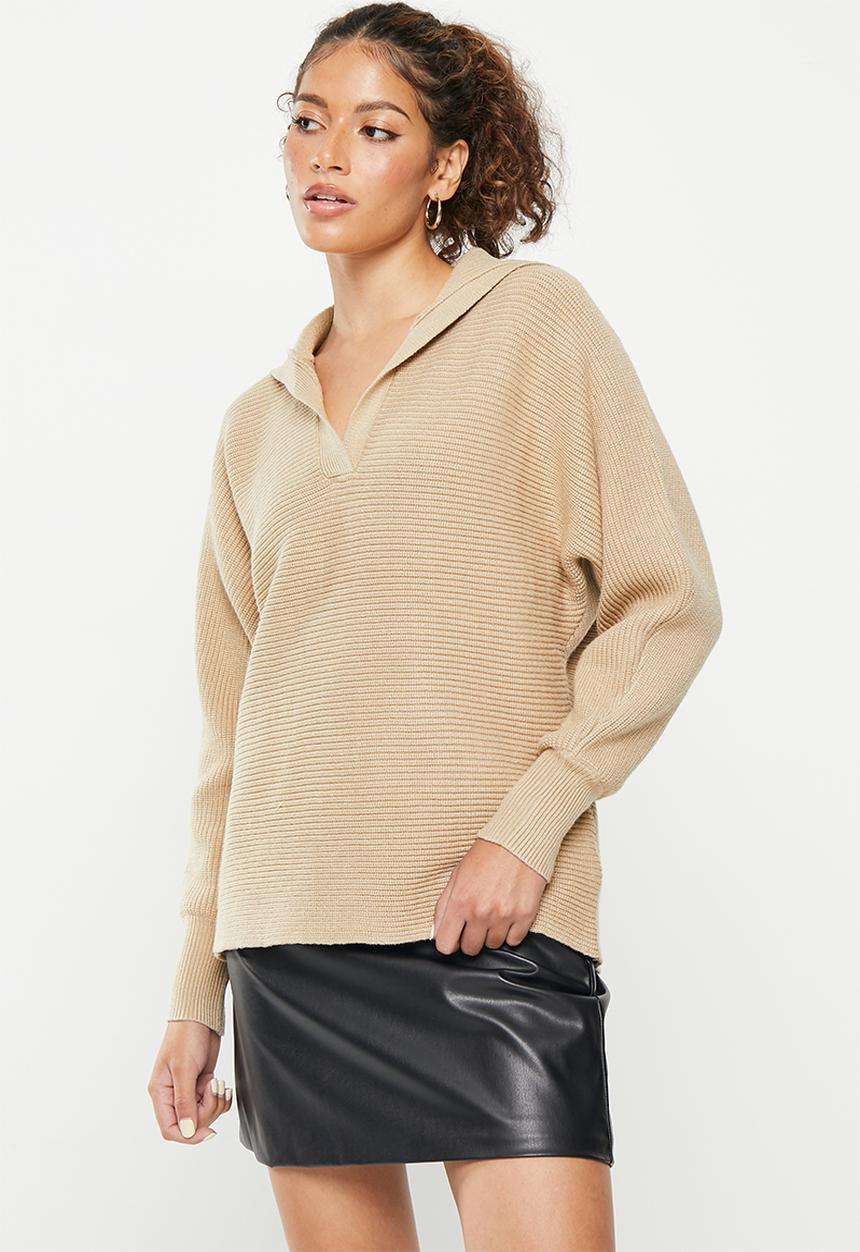 dailyfriday - V-neck collared jumper - tan