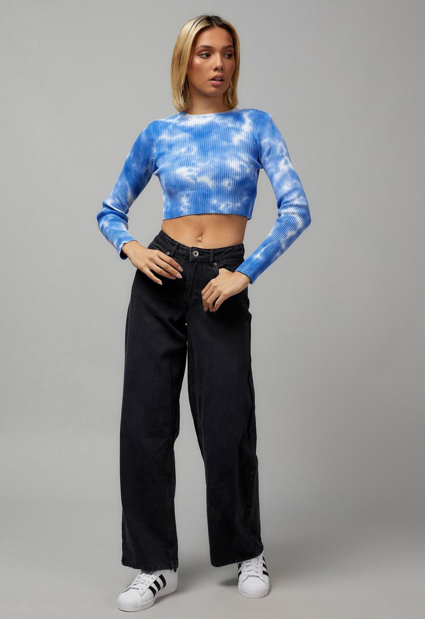 Factorie - Long sleeve tie dye crew neck top - blue tie dye