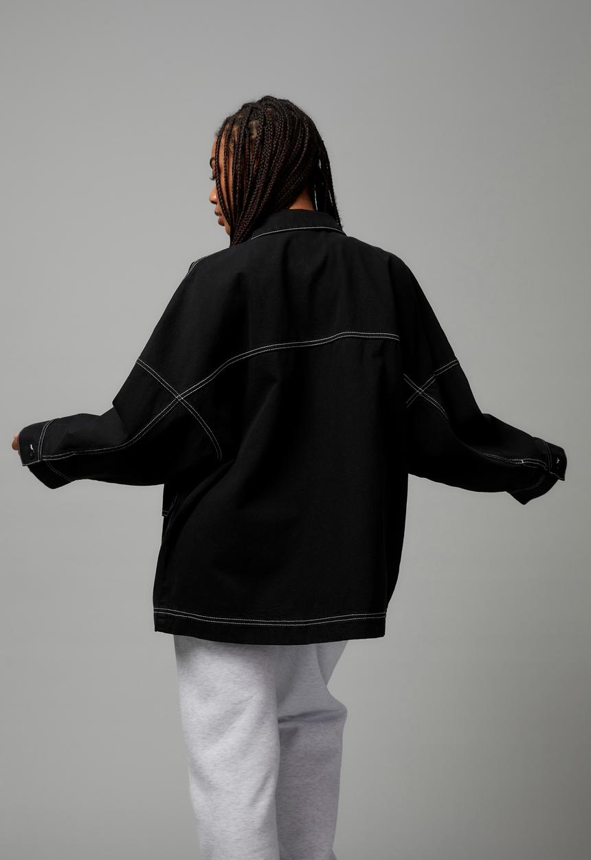 Factorie - Oversized contrast stitch jacket - black/white