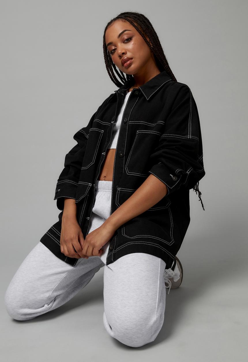 Factorie - Oversized contrast stitch jacket - black/white
