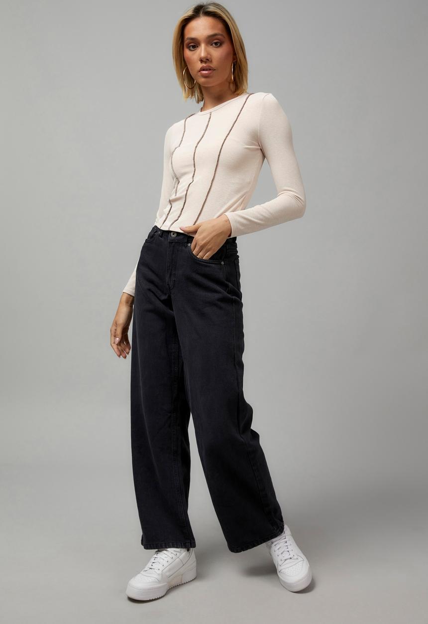 Factorie - Sheer long sleeve top - light stone/deep mahogany