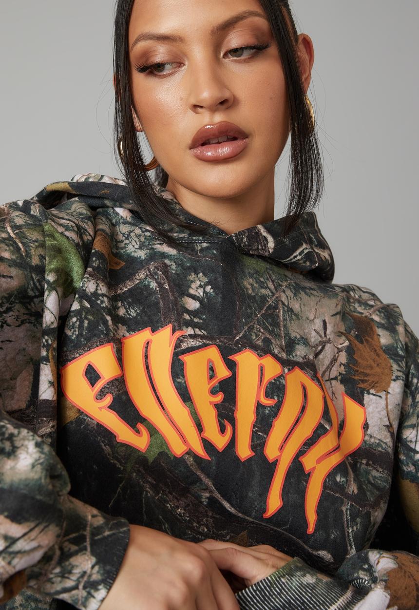 Factorie - Trophy graphic slouchy hoodie - forest/warped energy