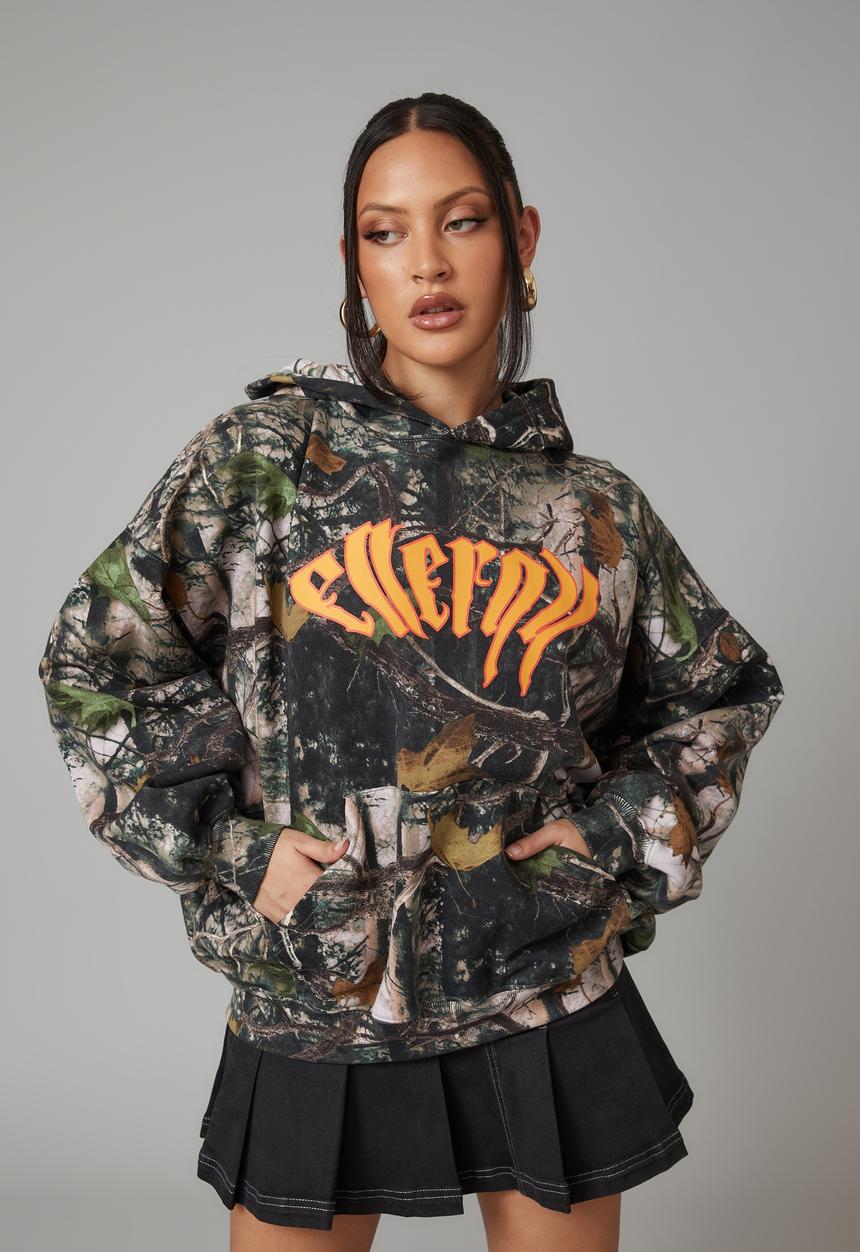 Factorie - Trophy graphic slouchy hoodie - forest/warped energy