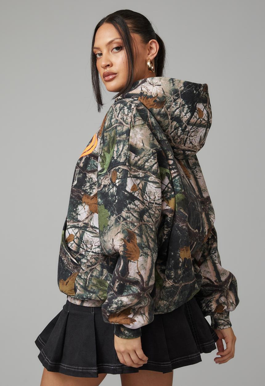 Factorie - Trophy graphic slouchy hoodie - forest/warped energy