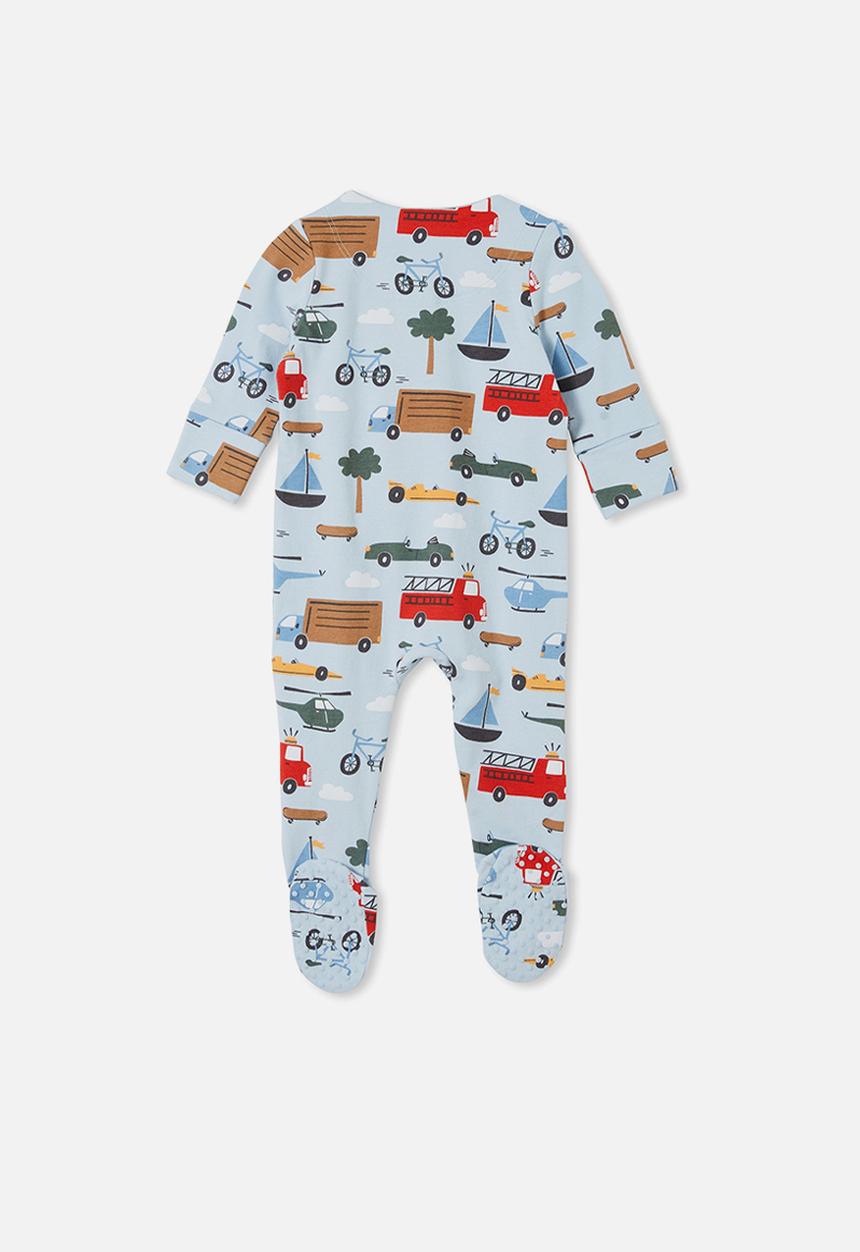 Cotton On - The long sleeve zip romper - frosty blue/vehicles convoy