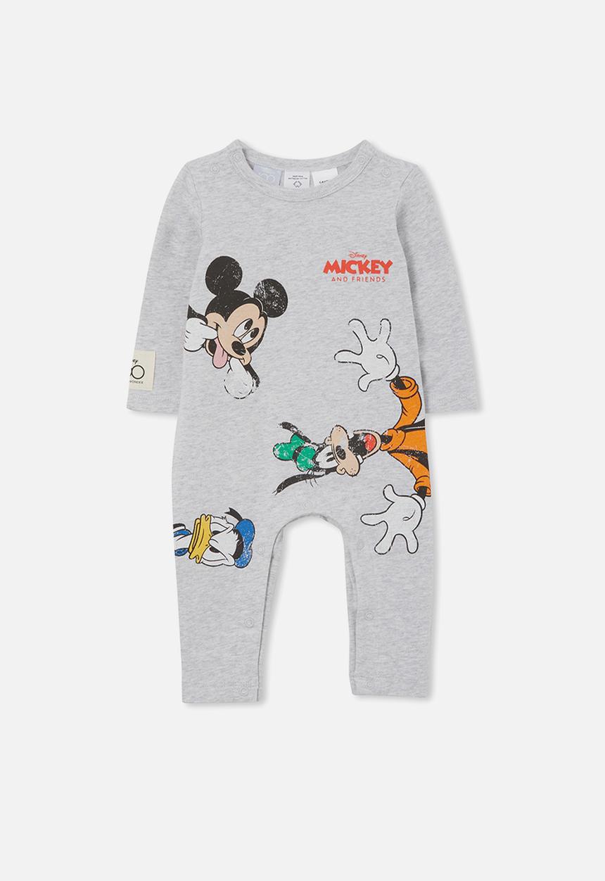 Cotton On - The long sleeve snap romper lcn - lcn dis cloud marle/cheeky mickey