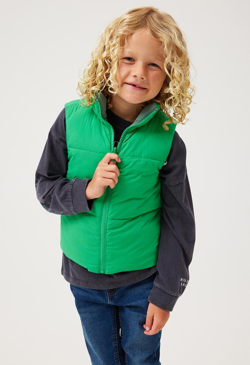 Cotton On - jamie reversible puffer vest - swag green/green splash