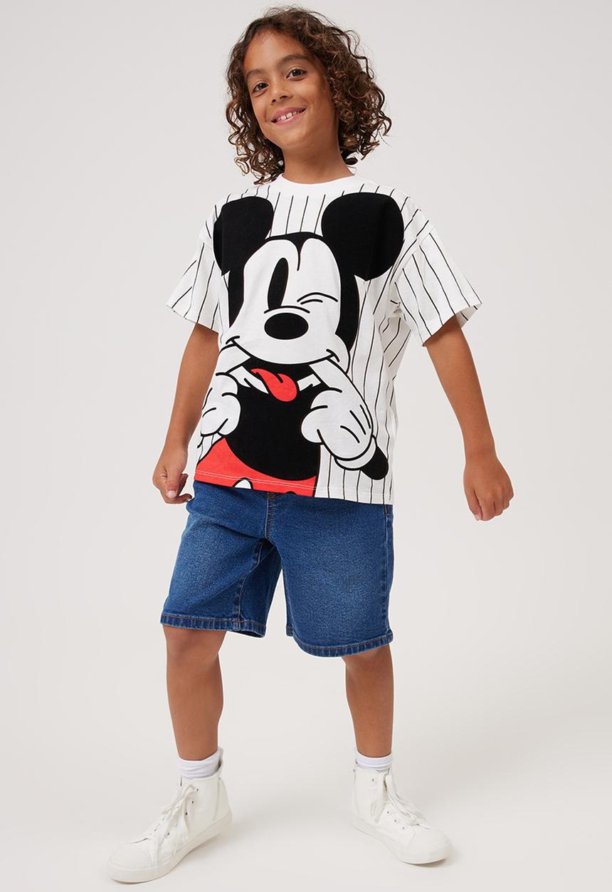 Cotton On - License drop shoulder short sleeve tee - lcn dis vanilla stripe/mickey