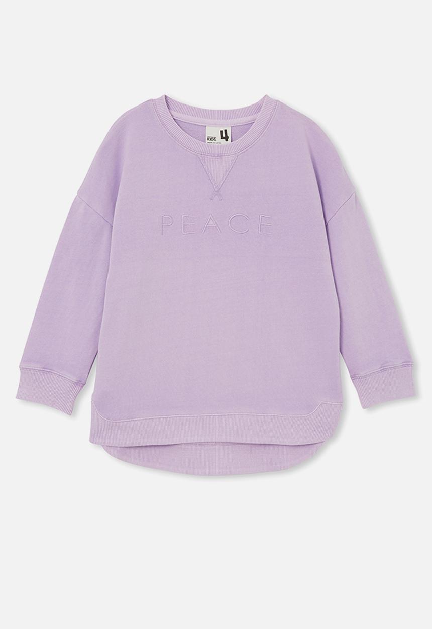 Cotton On - dora scoop fleece crew - lilac drop wash/staying peace