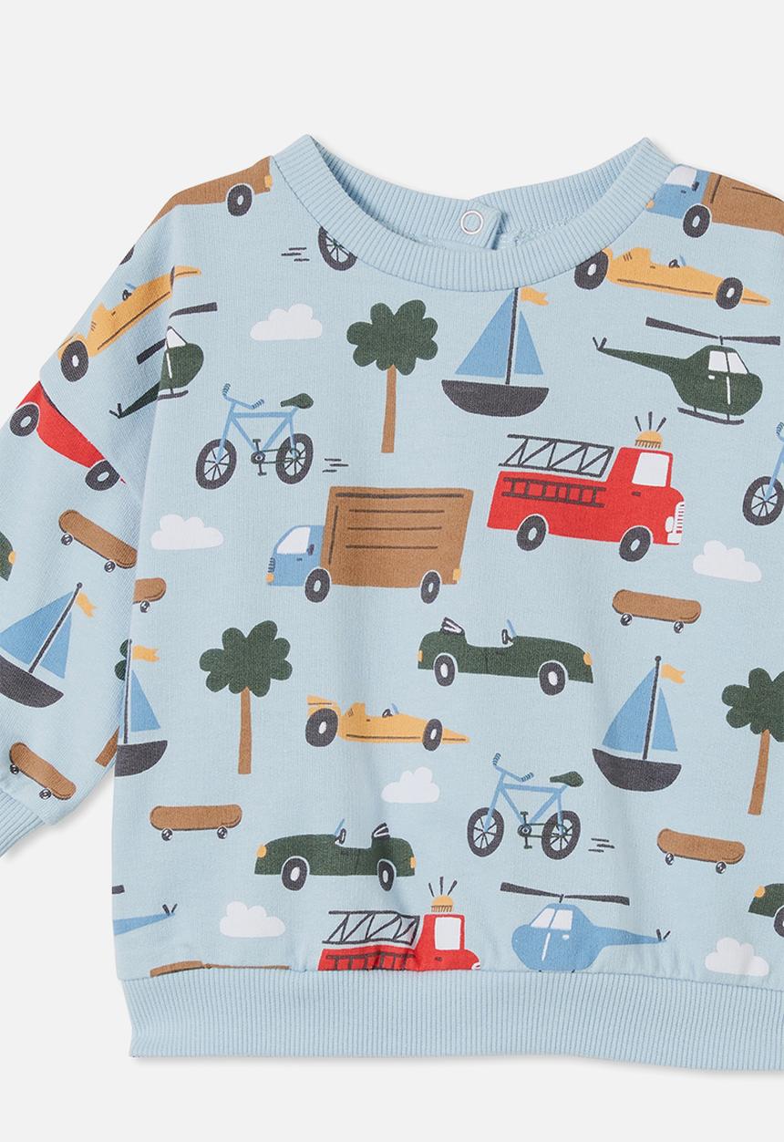 Cotton On - Ziggy drop shoulder sweater - frosty blue/vehicles convoy
