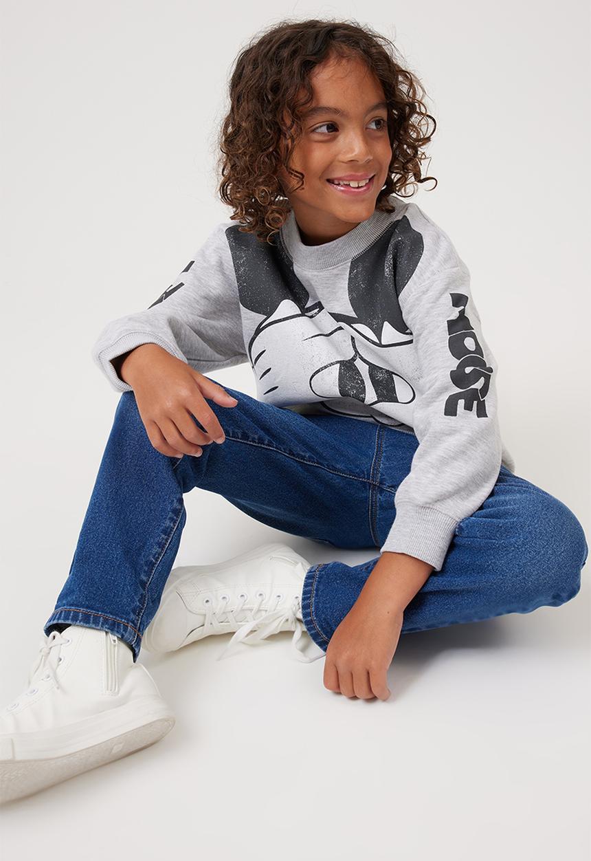 Cotton On - License dusty fleece crew neck - lcn dis fog grey marle/mickey face