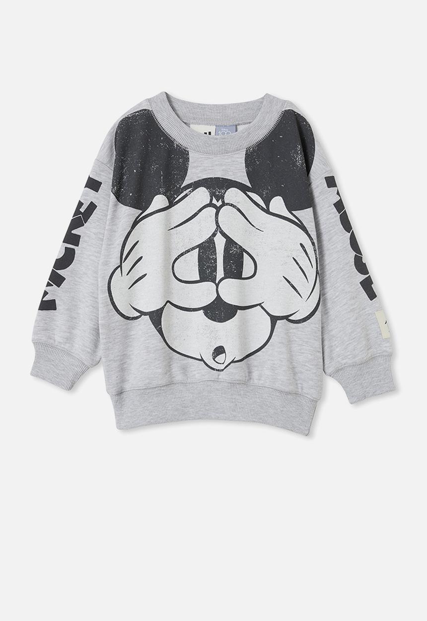 Cotton On - License dusty fleece crew neck - lcn dis fog grey marle/mickey face
