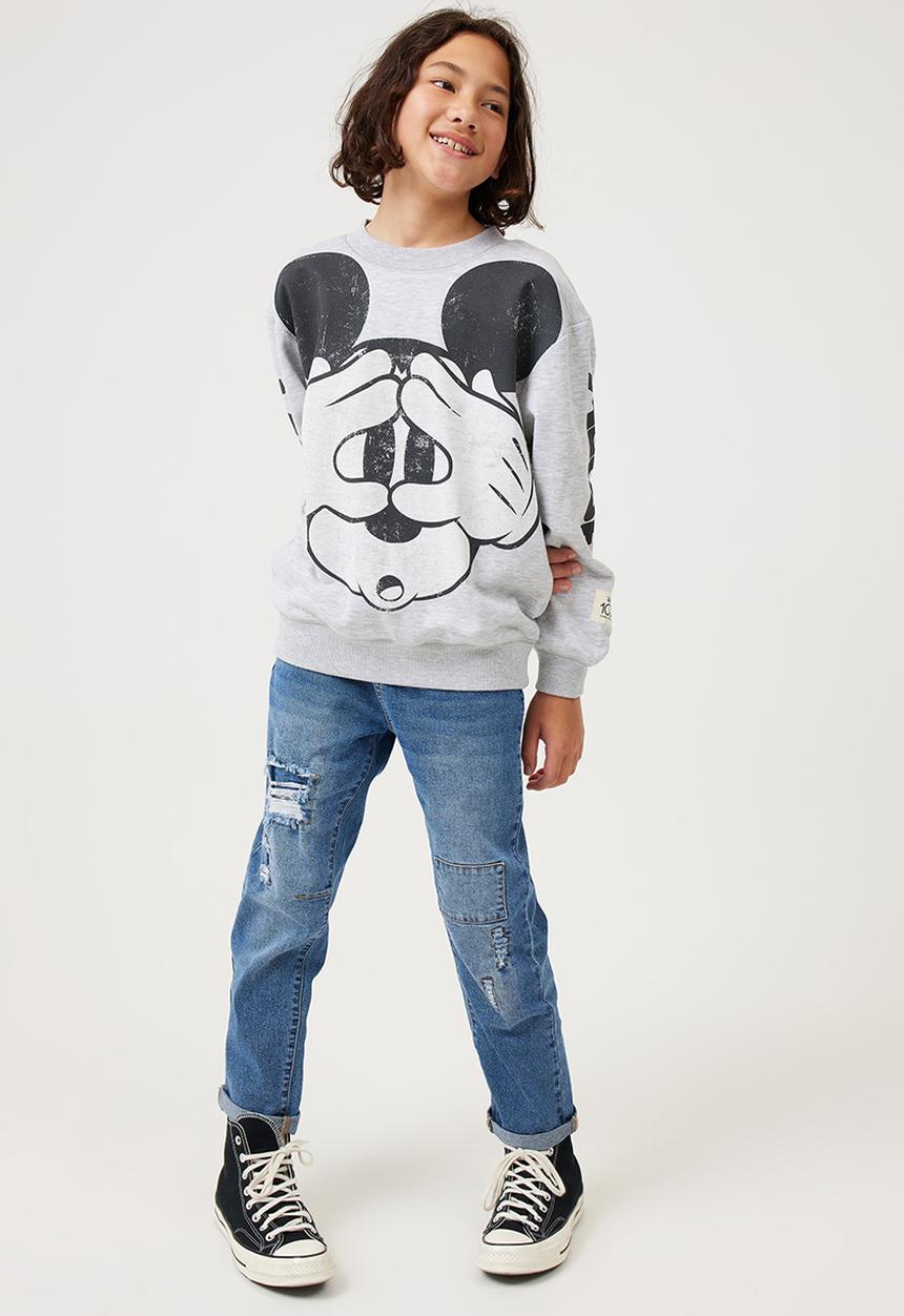 Cotton On - License miles fleece crew neck - lcn dis fog grey marle/mickey face