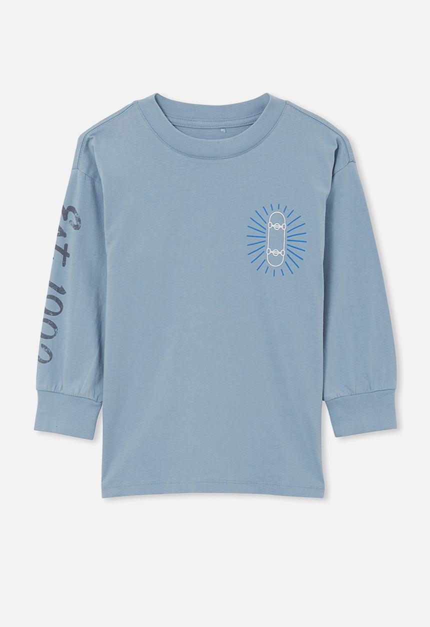 Cotton On - Long sleeve drop shoulder tee - dusty blue/skate high fives