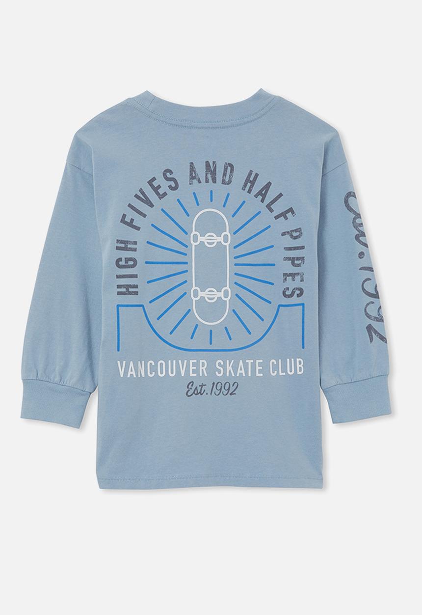 Cotton On - Long sleeve drop shoulder tee - dusty blue/skate high fives