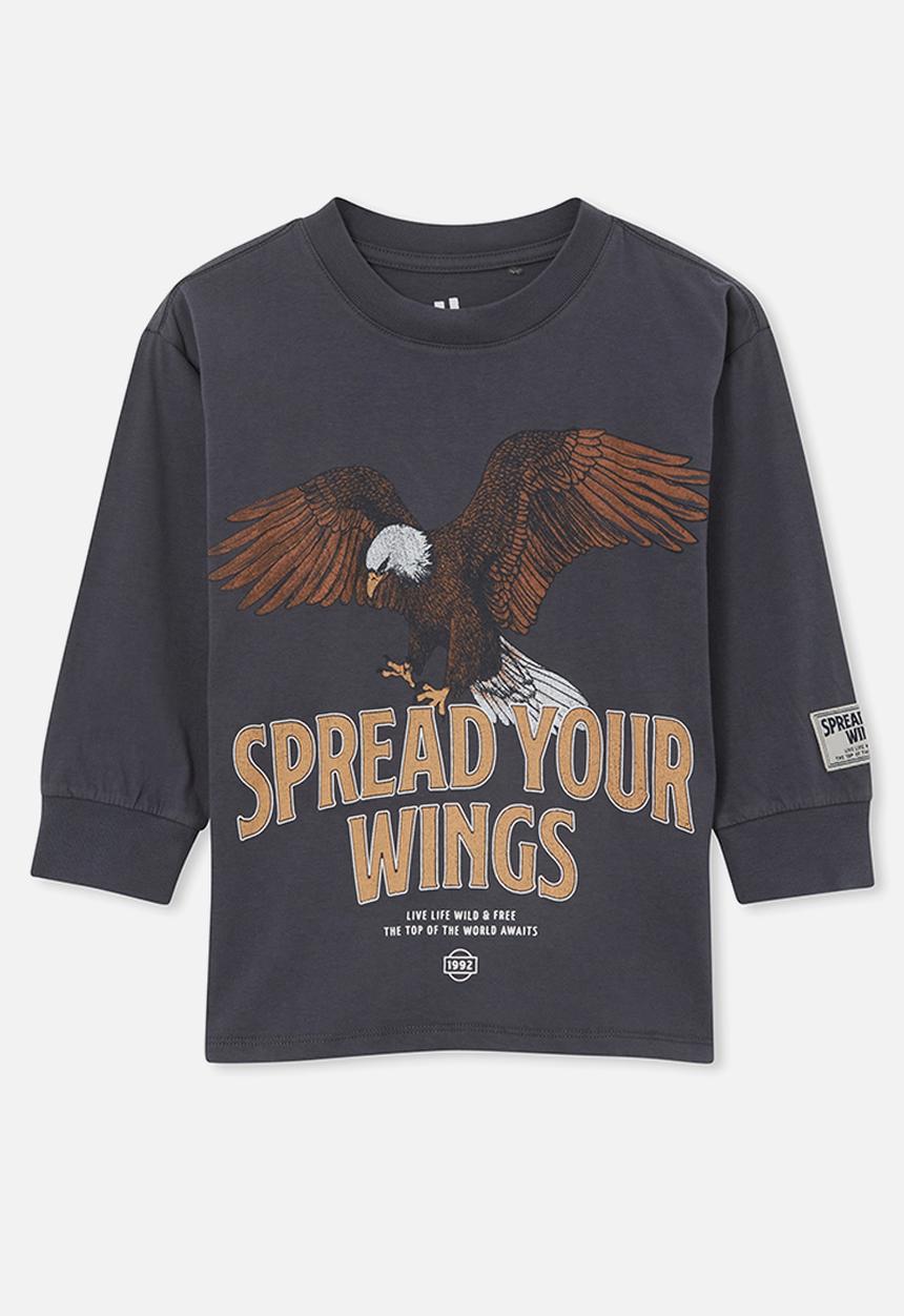 Cotton On - Long sleeve drop shoulder tee - vintage navy/spread your wings