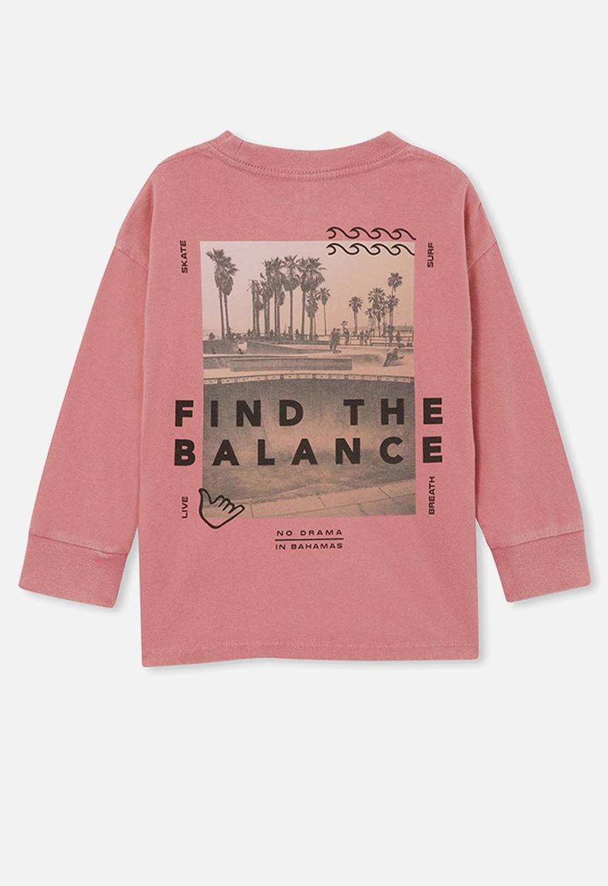 Cotton On - Long sleeve scout drop shoulder tee - very berry/find the balance