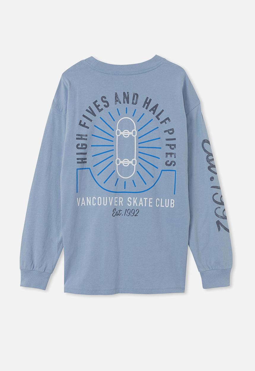 Cotton On - Long sleeve drop shoulder tee - dusty blue/skate high fives