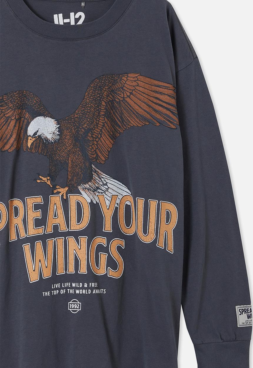 Cotton On - Long sleeve sandy drop shoulder tee - vintage navy/spread your wings