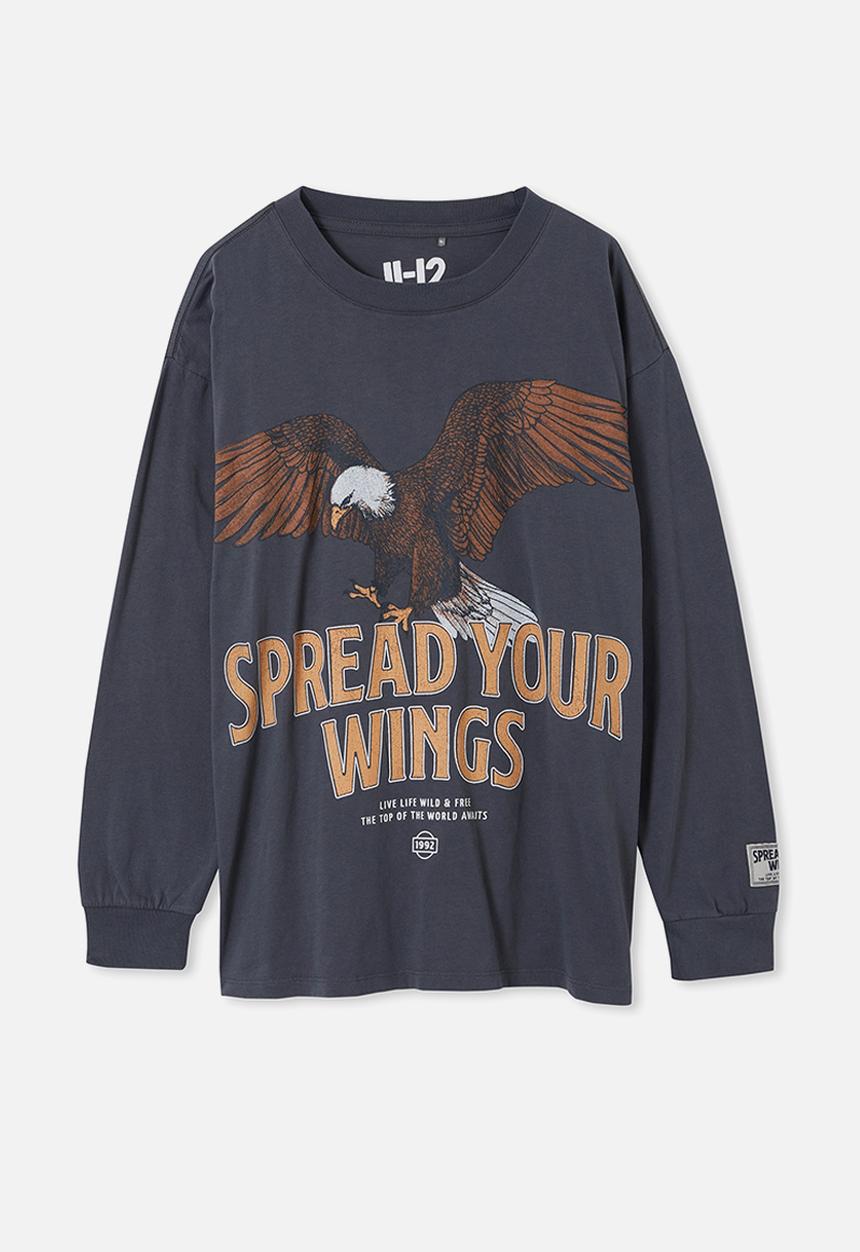 Cotton On - Long sleeve sandy drop shoulder tee - vintage navy/spread your wings
