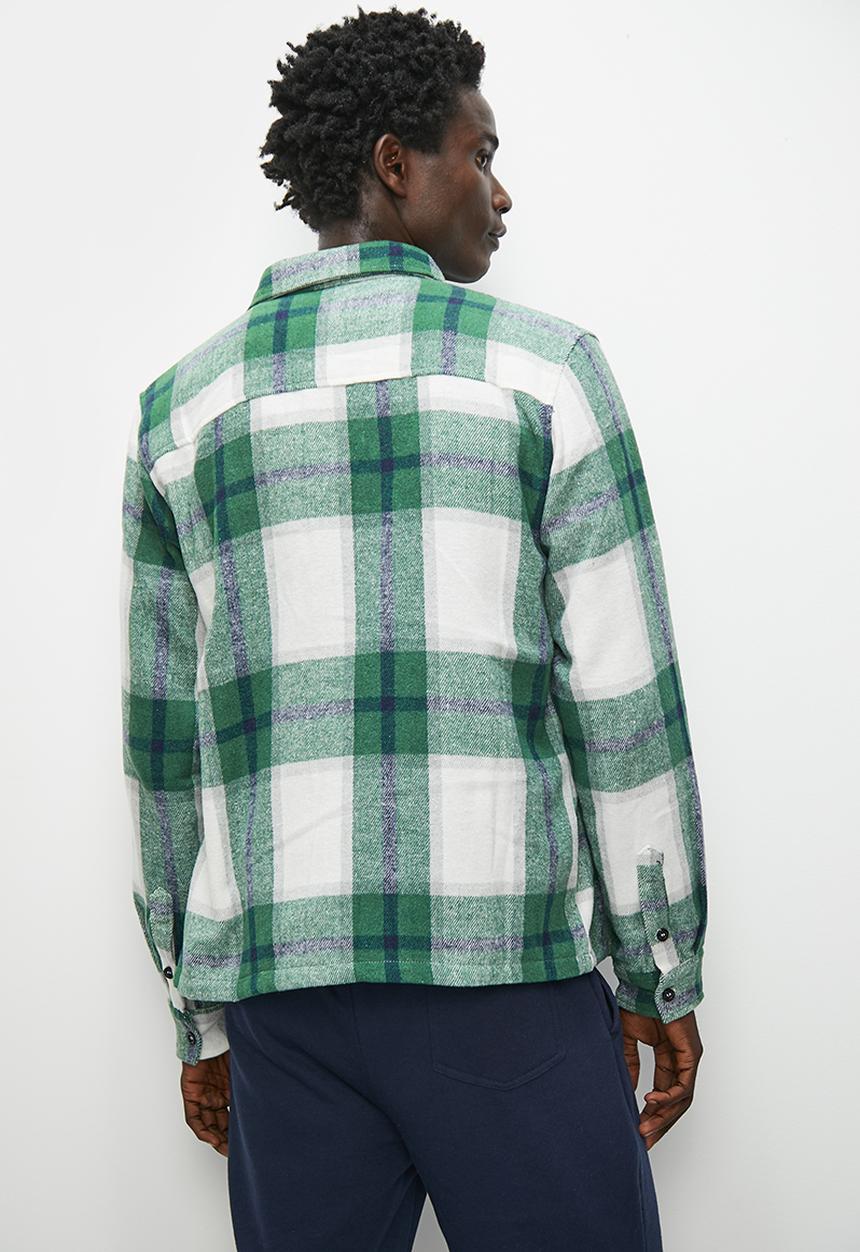 Superbalist - Check flannel long sleeve shirt - green & white 