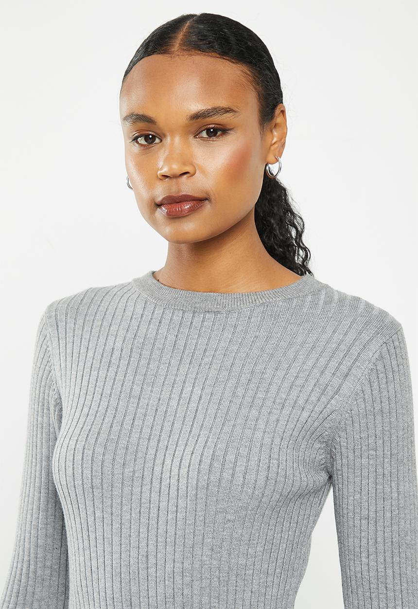 Stella Morgan - Pleated fit and flare knitted dress - grey