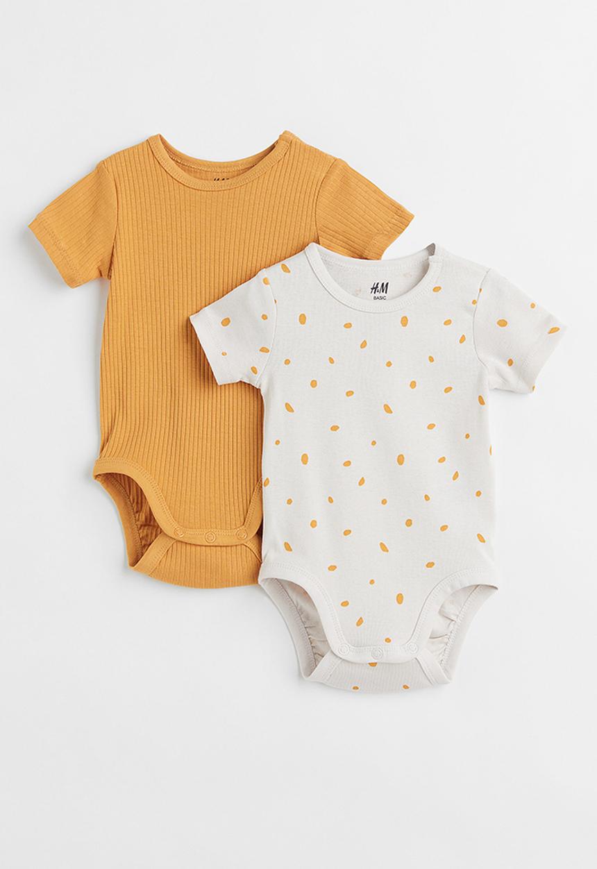H&M - 2-Pack cotton bodysuits - dark yellow/white