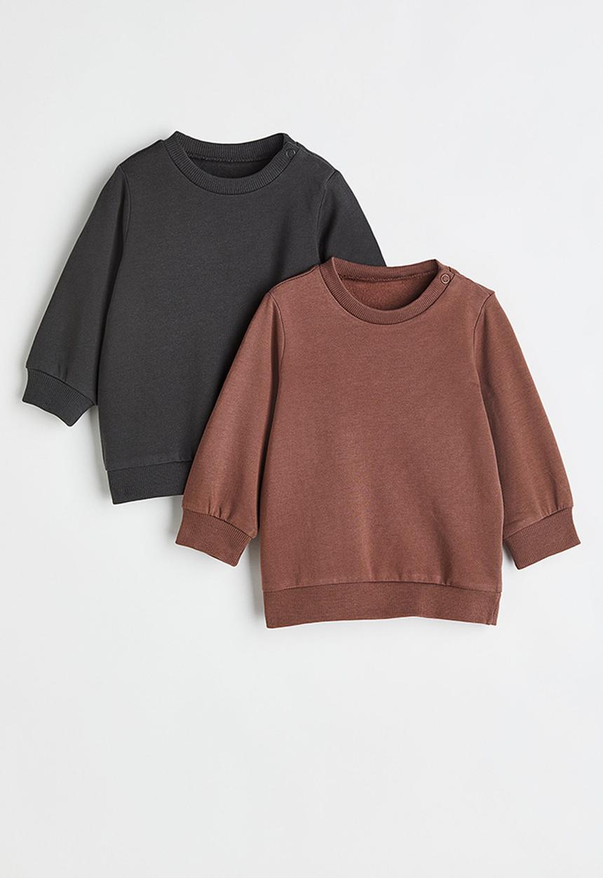 H&M - 2-Pack cotton sweatshirts - brown/dark grey