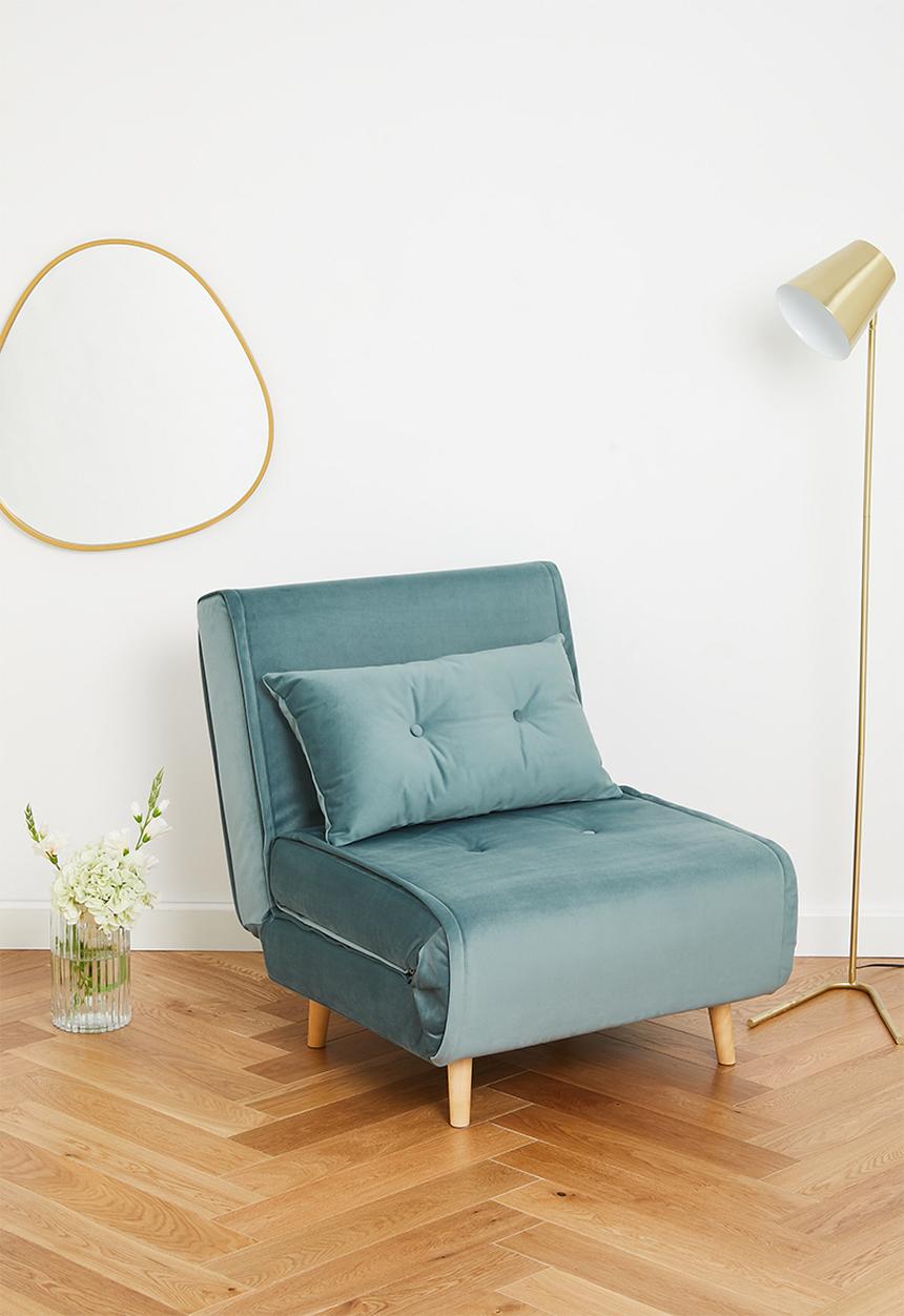 Sixth Floor - Foldable single sofa bed - recycled velvet blue