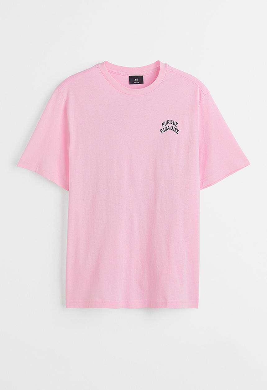 H&M - Regular fit printed T-shirt - light pink/pursue paradise