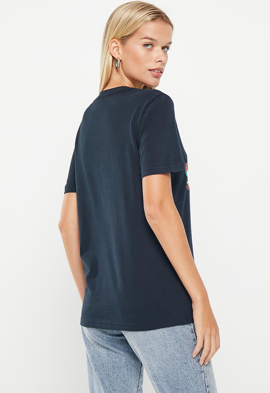 Superdry. - Script style floral tee - eclipse navy