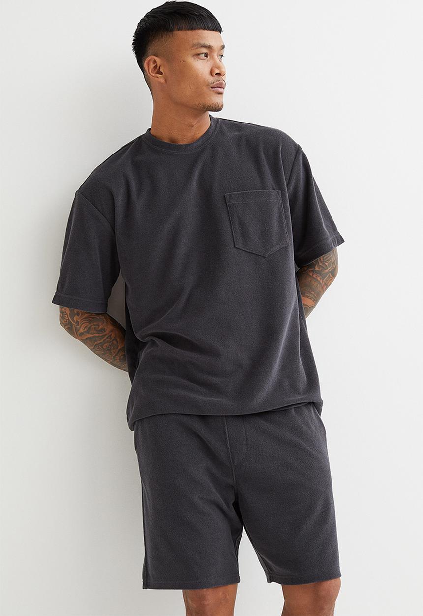 H&M - Relaxed fit terry T-shirt - dark grey