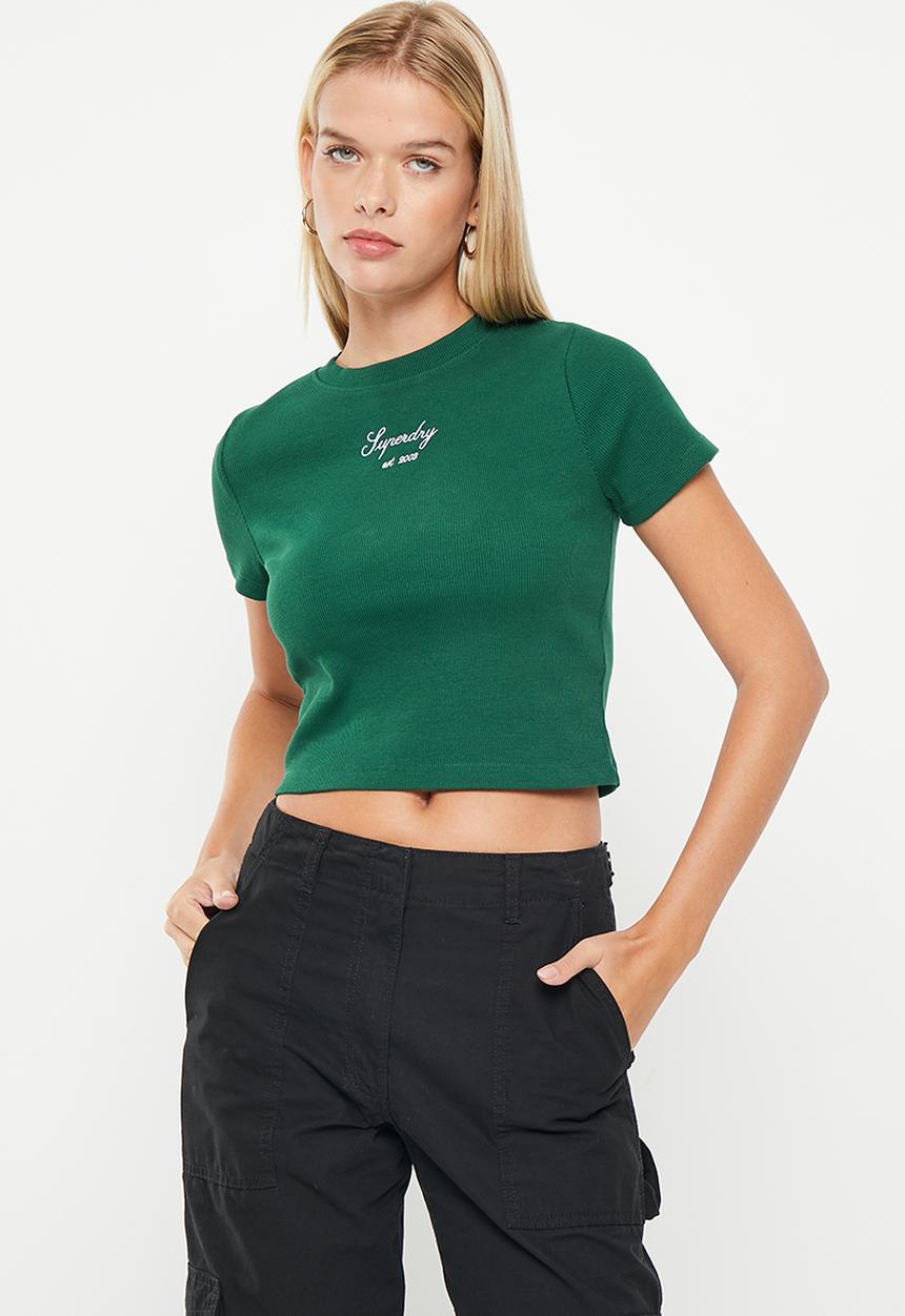 Superdry. - Code sl heritage crop fit tee - mid pine