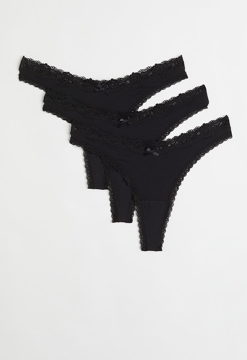 H&M - 3 Pack jersey thong briefs - black