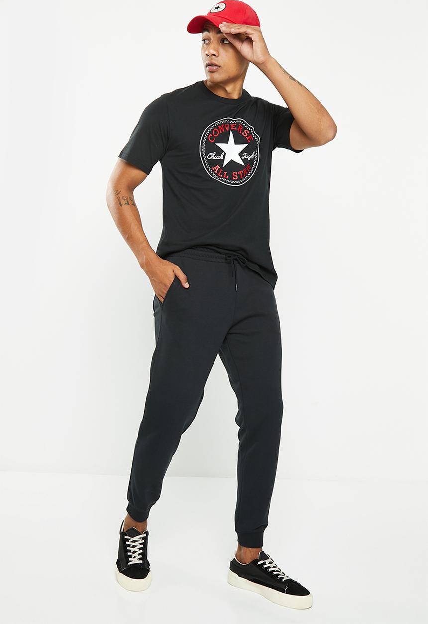 Converse - Converse embroidered star chevron french terry sweatpants- black