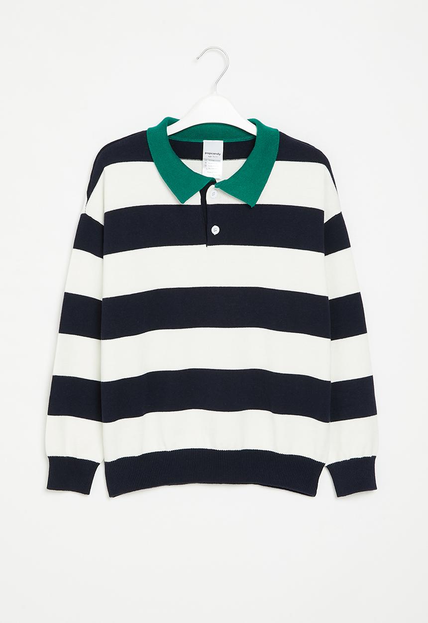 Pop Candy - Stripe jersey with collar - navy