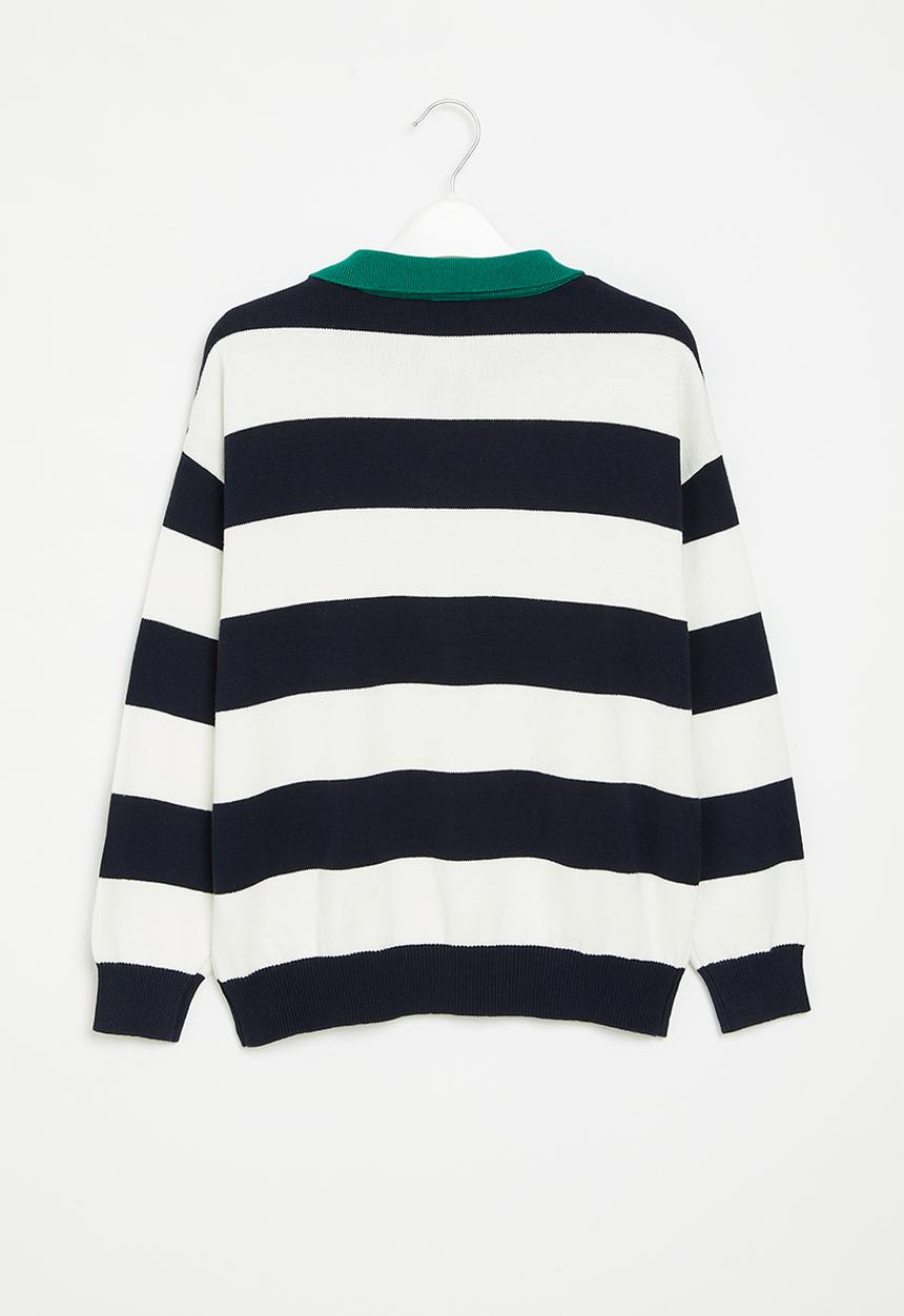 Pop Candy - Stripe jersey with collar - navy