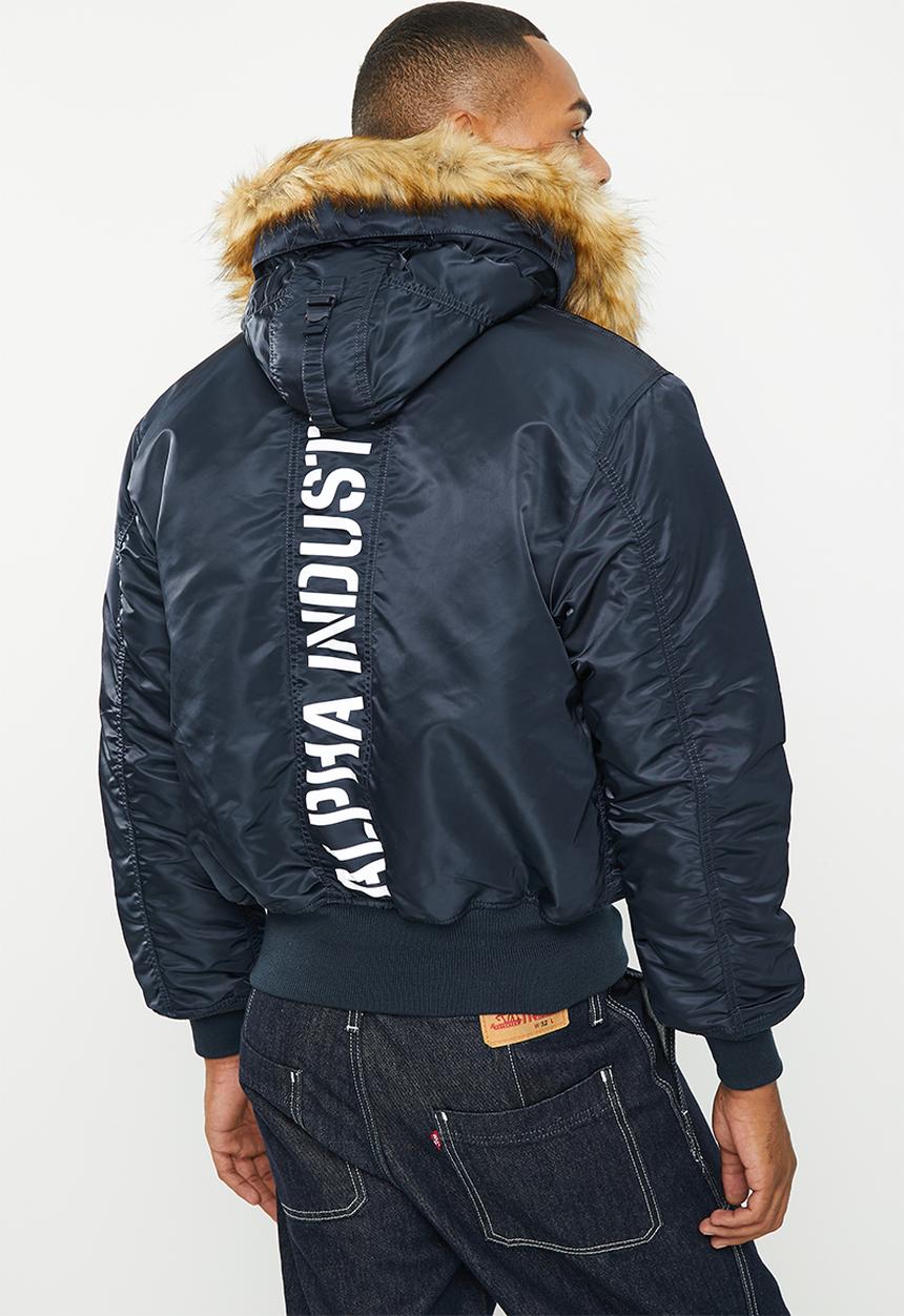 Alpha Industries - 45p hooded custom black fur - rep blue