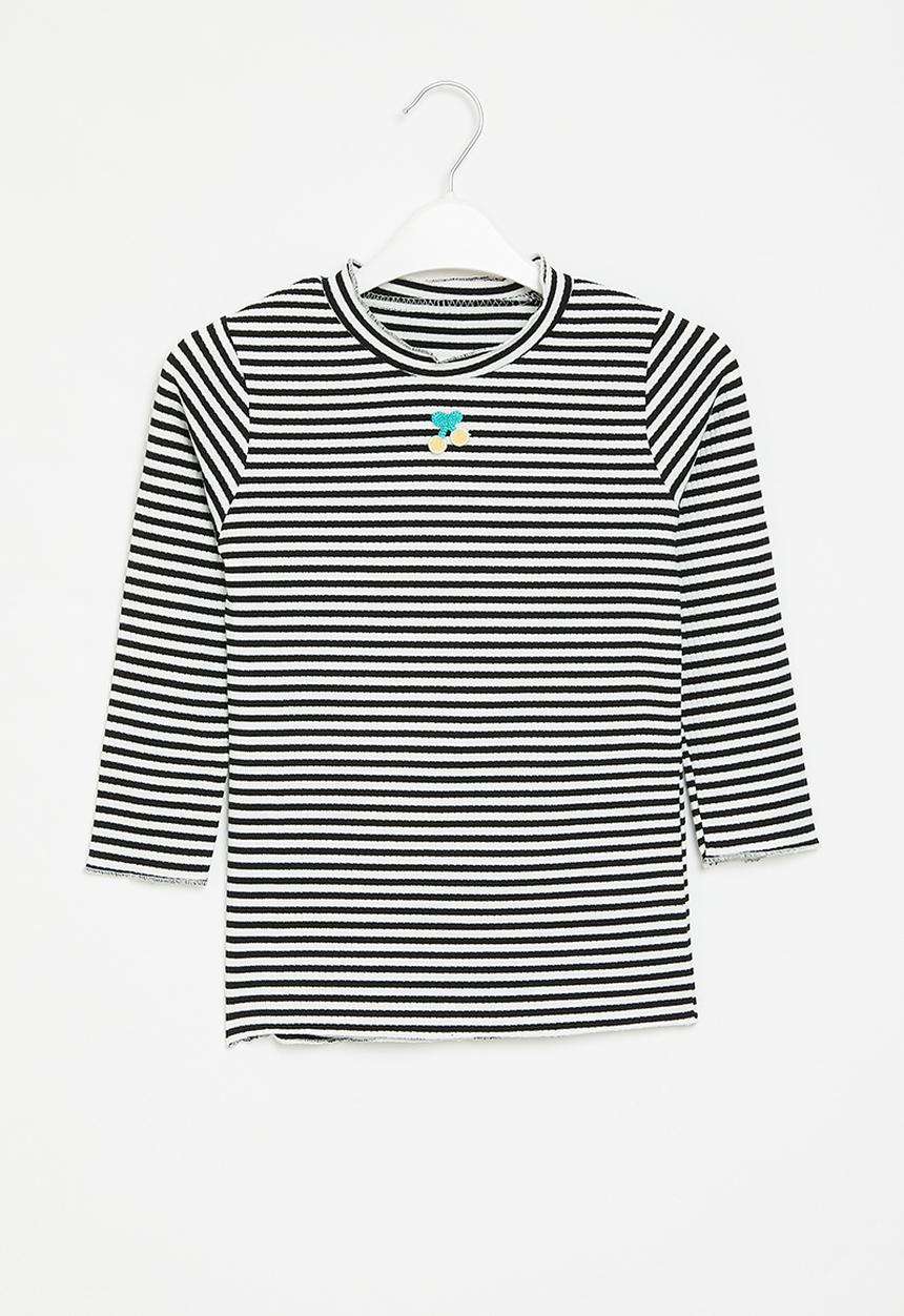 Pop Candy - Girls stripe top - black & white