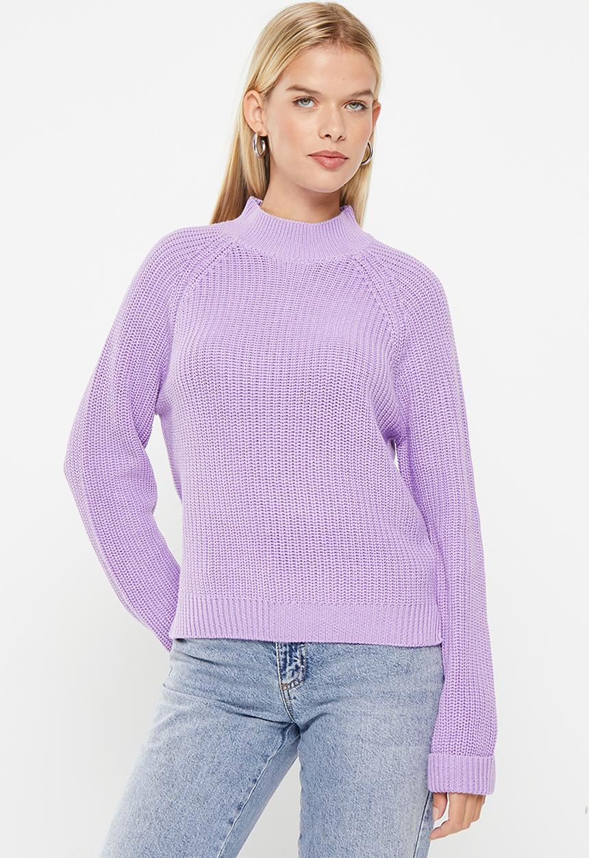 Noisy May - Siesta long sleeve high neck cropped knit - purple rose