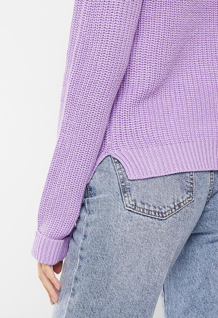 Noisy May - Siesta long sleeve high neck cropped knit - purple rose