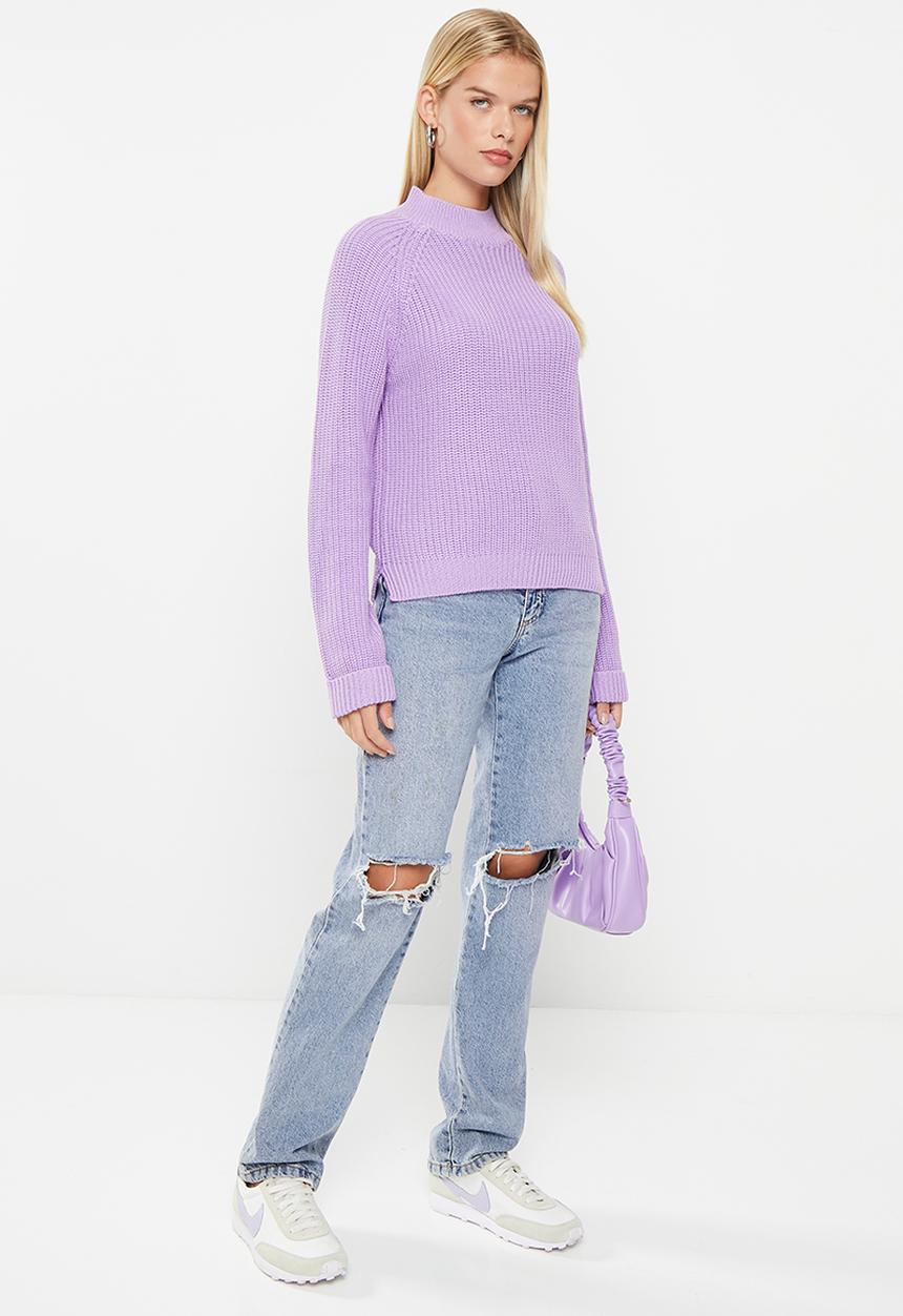 Noisy May - Siesta long sleeve high neck cropped knit - purple rose