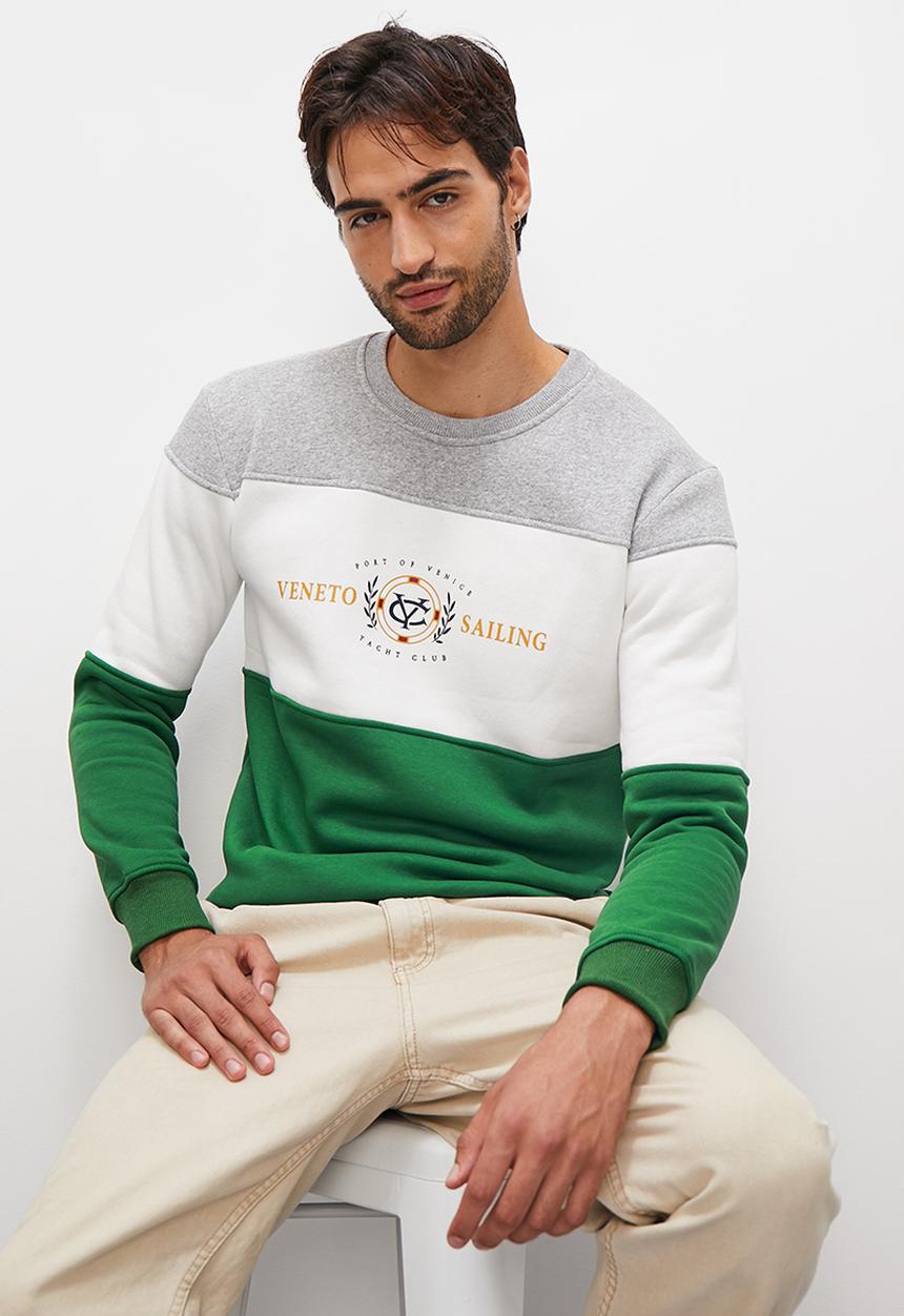 Superbalist - Colourblock crew sweat top - green & grey melange