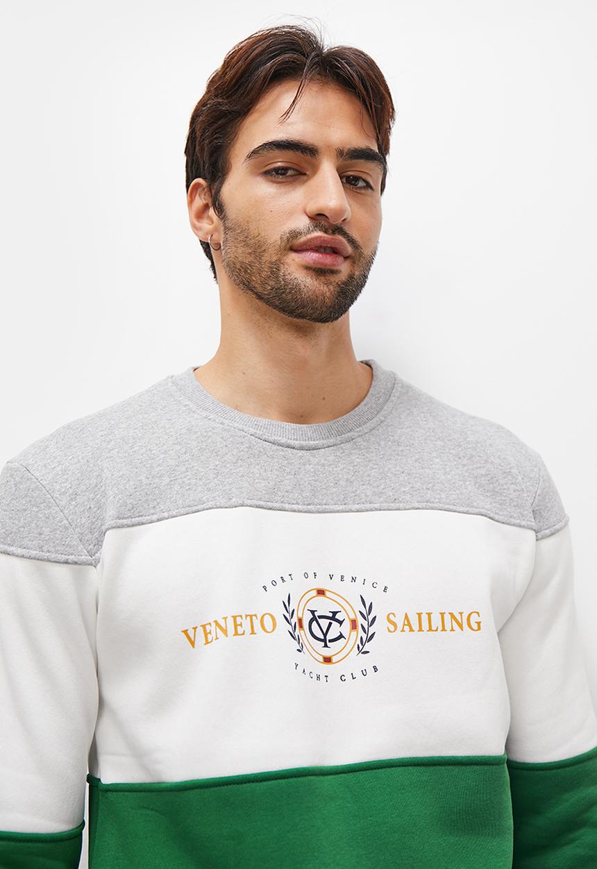 Superbalist - Colourblock crew sweat top - green & grey melange