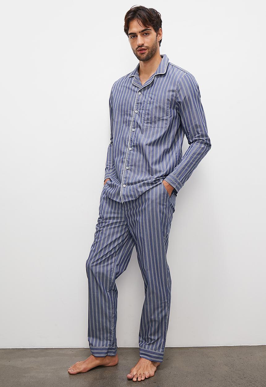 Superbalist - Woven cotton pyjama set - blue stripe