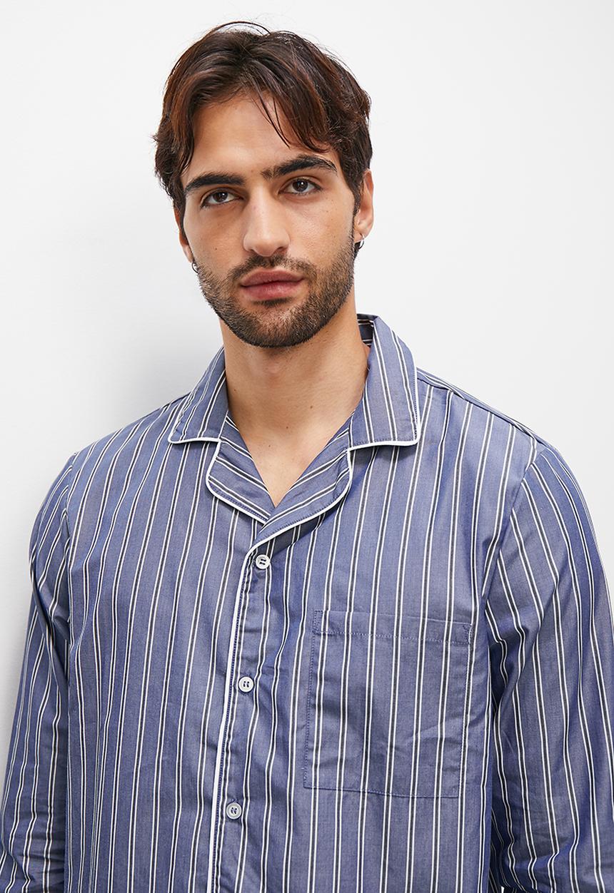Superbalist - Woven cotton pyjama set - blue stripe