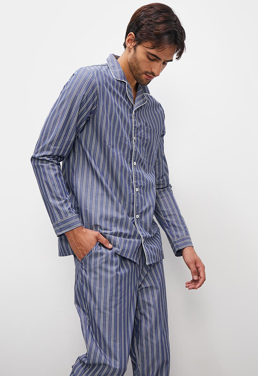 Superbalist - Woven cotton pyjama set - blue stripe