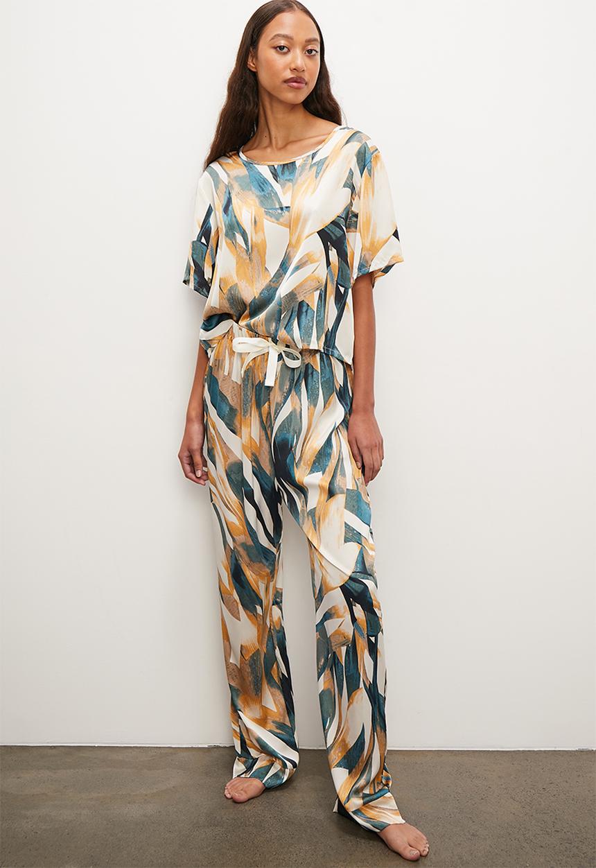 Superbalist - Woven tee & wide leg pant set - blue & yellow painterly